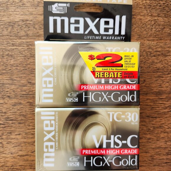 2 MAXELL TC-30 VHS-C Premium High Grade HGX-Gold Camcorder Tapes UNOPENED SEALED - Picture 1 of 2